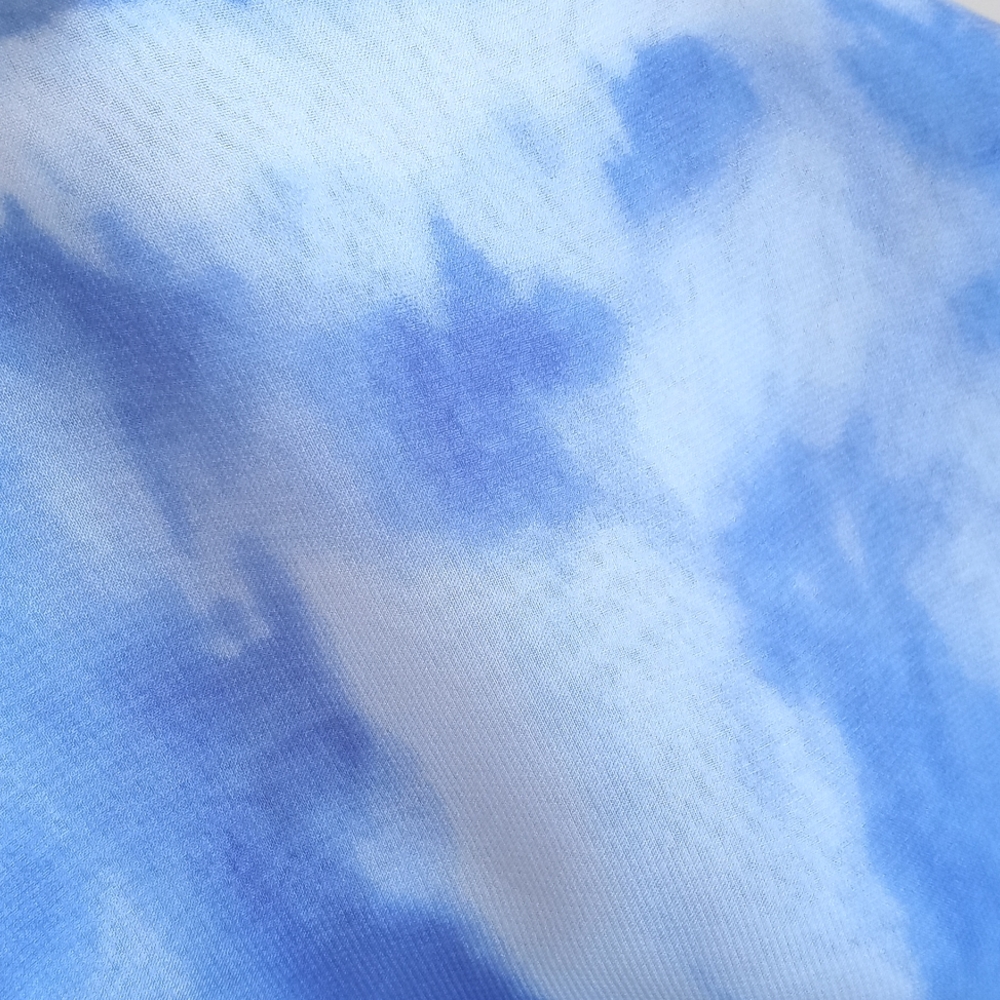 Kenar Women's Sky Blue White Tie Dye 3/4 Balloon Sleeve Semi Sheer Blouse M - Picture 8 of 9